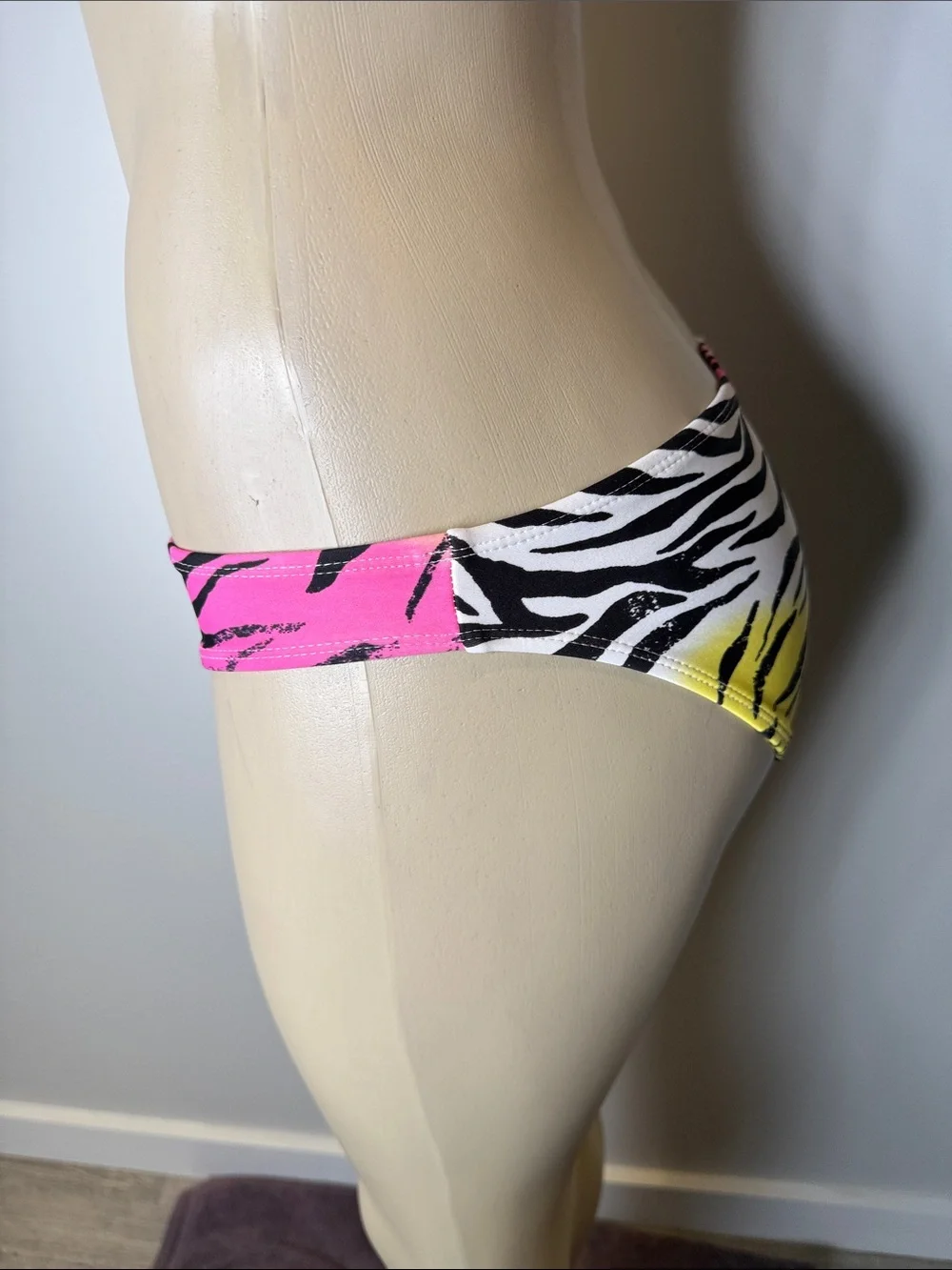 Hot Water Neon Zebra-Print Bikini Bottoms in Pink and Yellow